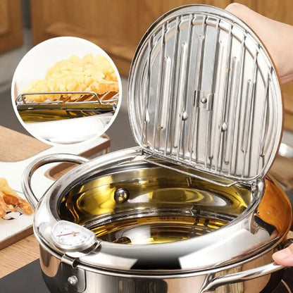 Stainless Steel Oil Thermometer with Cover – Small Frying Pan for Tempura, French Fries & Oil Saving