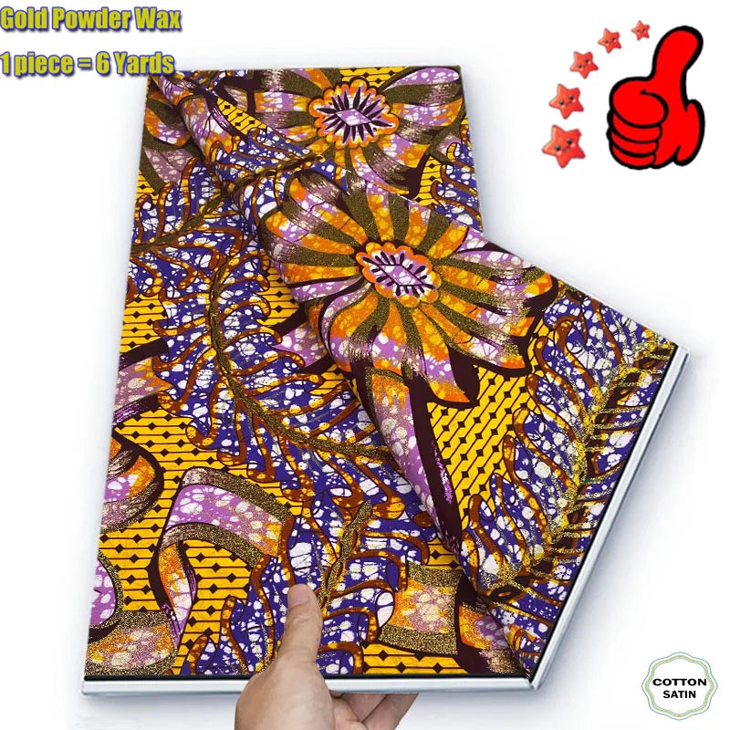 African Golden Wax Fabric - Soft Glitter Gold Print Batik Ankara Pagne