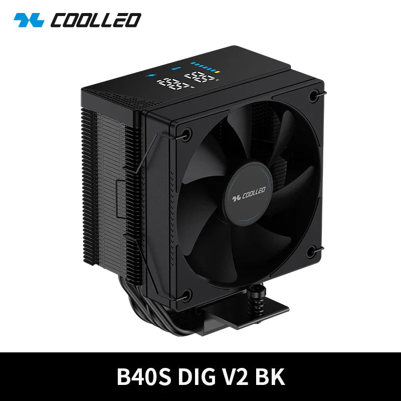COOLLEO B40S DIG CPU Air Cooler with Intelligent Temperature Display – 4 Heat Pipes 200W TDP Radiator for Intel LGA1700/115X & AMD AM4/AM5