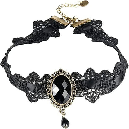 Vintage 925 Silver Gemstone Lace Pendant Necklace & Velvet Chain Choker with Matching Earrings – Elegant Fashion Jewelry Gift
