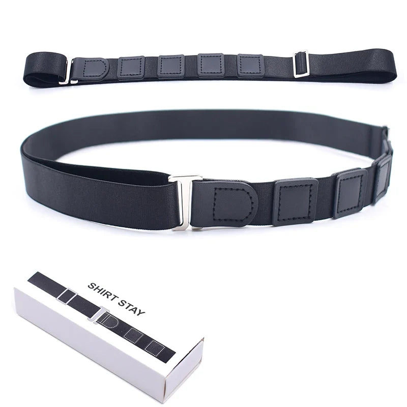 Black Shirt Stay Belt - Adjustable Elastic Non-Slip Shirt Holder Strap for Men & Women to Keep Shirts Tucked In