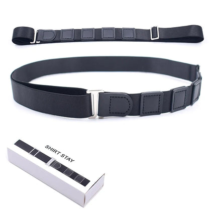 Black Shirt Stay Belt - Adjustable Elastic Non-Slip Shirt Holder Strap for Men & Women to Keep Shirts Tucked In