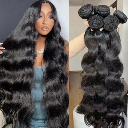 Rosabeauty Human Hair Bundles – Body Wave, 26-32 Inch, 100% Unprocessed Brazilian Virgin Hair Weave, Natural Real Human Hair