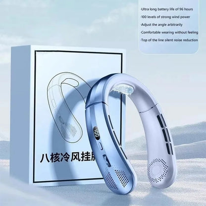 8000mAh Bladeless Neck Fan - Rechargeable Portable Cooling Fan with LED Display for Outdoor Use