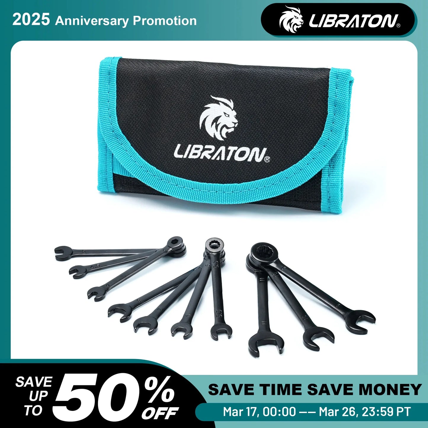 LIBRATON 10-Piece Mini Combination Wrench Set with Rolling Pouch – Metric & SAE Carbon Steel 4-11mm / 5/32"-7/16"