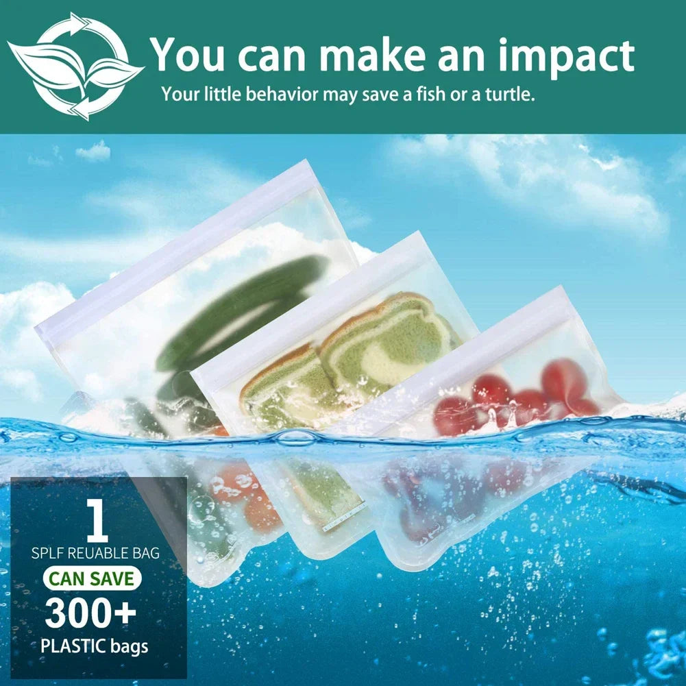 10pcs Silicone Food Storage Containers - Leakproof, Reusable Stand-Up Zip Bags for Fresh Food Storage