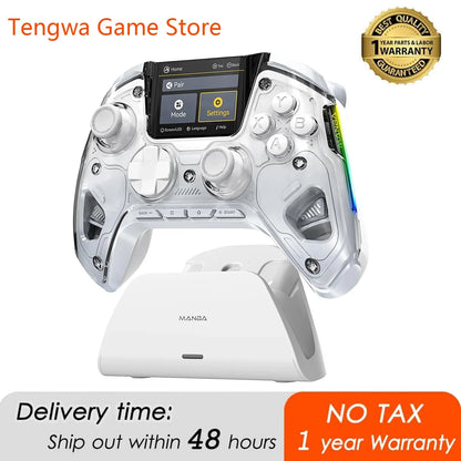 Interactive Wireless Gaming Controller with RGB Light & Hall Effect Stick – Switch/PC/iOS/Android, 1800mAh with Charging Dock