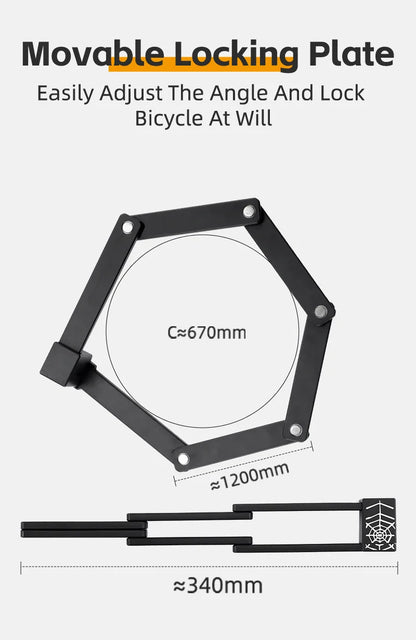 WEST BIKING Foldable Bike Lock – Heavy Duty Anti-Theft Chain Cable Padlock with 3 Keys for Bicycle & Motorcycle Security
