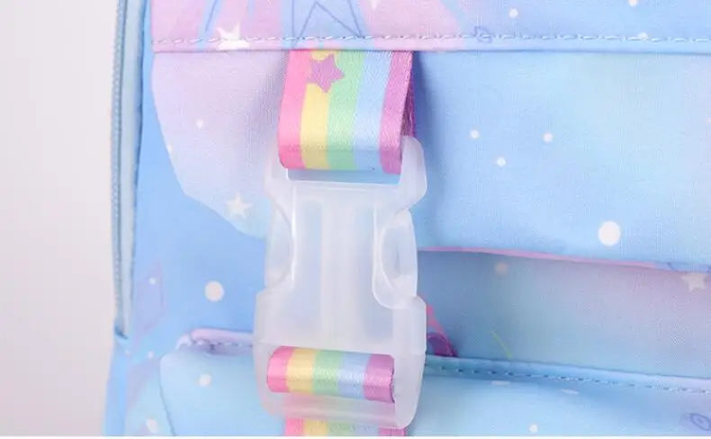 MINISO Kawaii Frozen Girls Backpack – Rainbow Schoolbag & Travel Laptop Bag for Kids & Teenagers