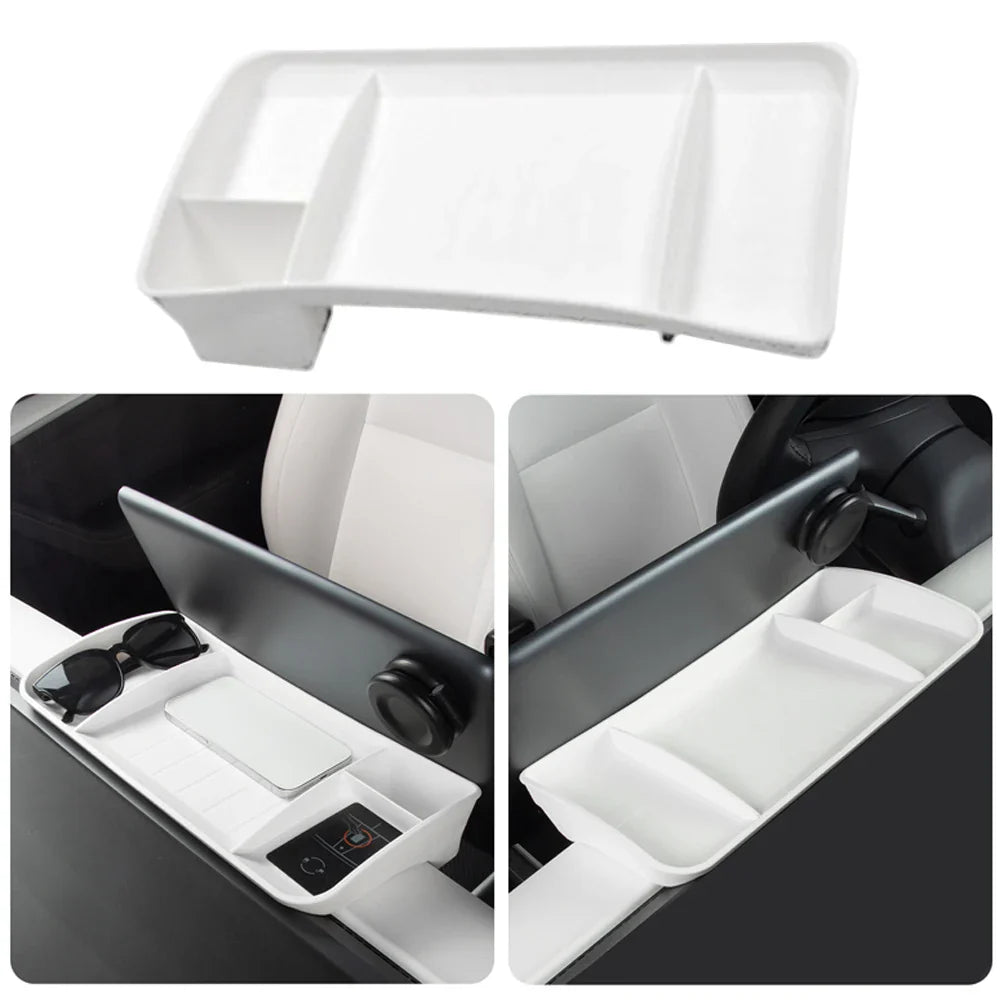 Tesla Model 3 & Y Rear Screen Storage Box – Hidden TPE Organizer Tray & Tissue Box for Interior Accessories