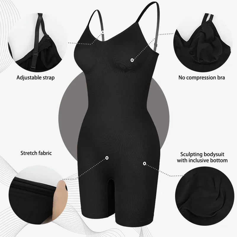 Women’s Bodysuit Shapewear Tank Top — Tummy Control Full Body Shaper with Anti-Chafing Shorts, Waist Trainer & Butt Lifter