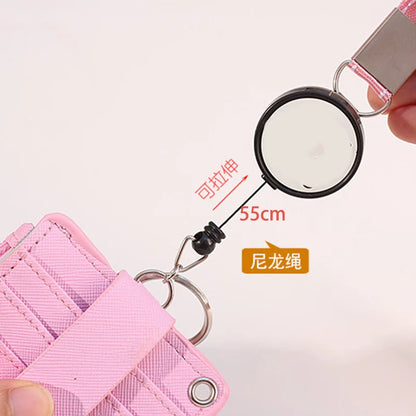 Unisex 5-Bit Badge Reel Business Card Holder with PU Neck Strap & Coin Purse – ID, Bus & IC Card Lanyard