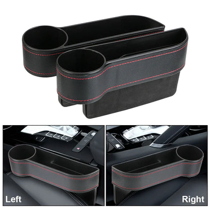 Car Seat Gap Organizer – Leather Auto Crevice Storage Box with Cup & Phone Holder, USB Option