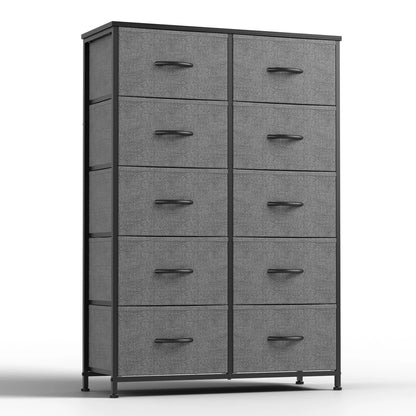 Bedside Table with 10 Fabric Drawers – Steel Frame Nightstand Storage Cabinet for Bedroom Clothes Organizer