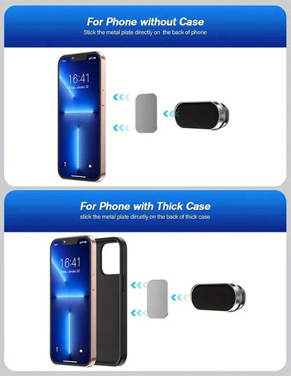 Magnetic Car Phone Holder - 360° Rotatable Mini Strip Shape Stand with Strong Metal Magnet for iPhone 14 & Huawei GPS Mount