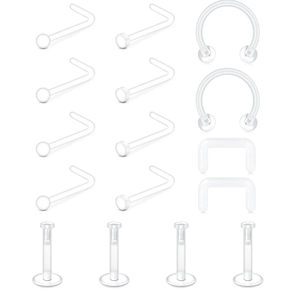 Clear Nose Rings & Studs - Plastic Piercing Retainers for Work, Sports & Healing