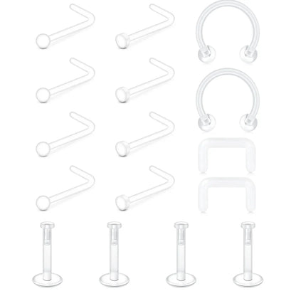 Clear Nose Rings & Studs - Plastic Piercing Retainers for Work, Sports & Healing