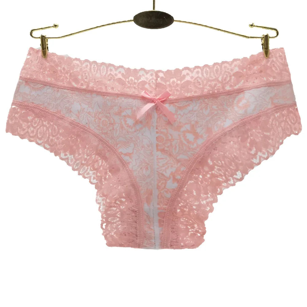 Sexy Lace Women's Cotton Panties, Bow Briefs Bikini Underwear, 5-Piece Set for Ladies & Girls