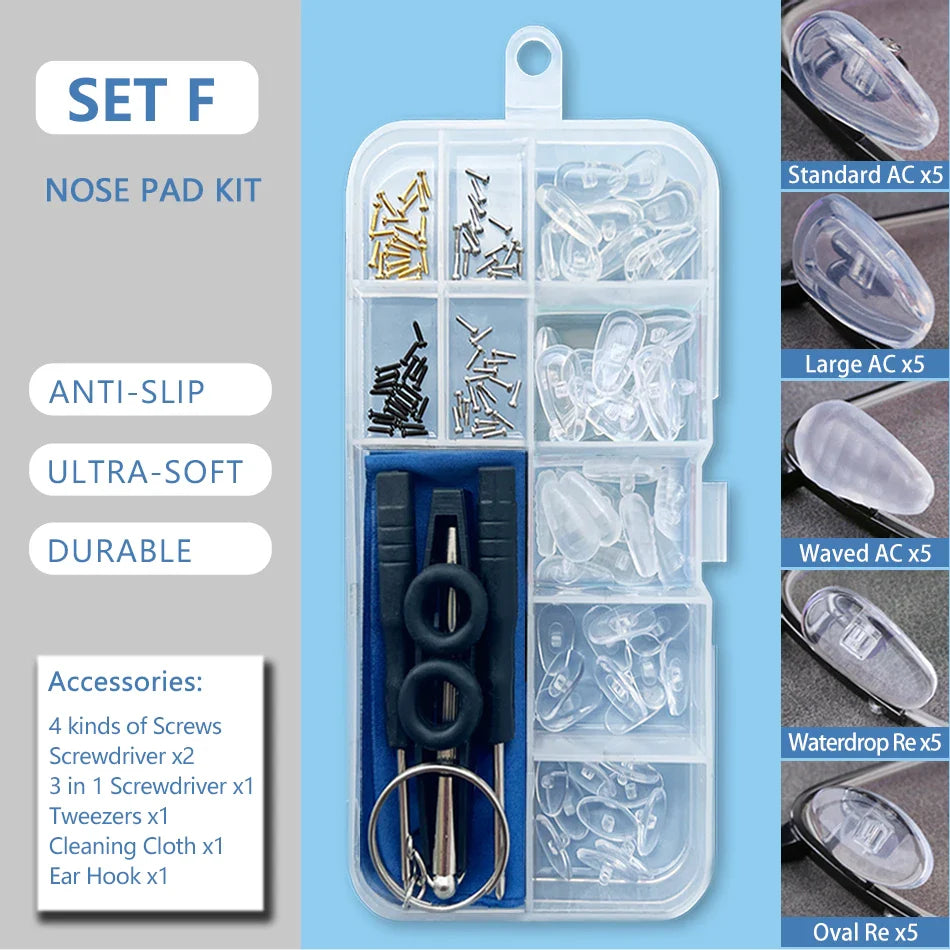 Silicone Air Chamber Nose Pads for Glasses | Anti-Slip Screw-In Eyewear Support & Accessories Kit