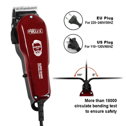 WALUX Professional AC220-240V Hair Clipper – 10W Powerful Hair Trimmer with 2M Cable & 8 Guard Combs for Home Use