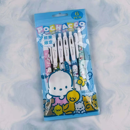 6PCS Kawaii Sanrio Pochacco Gel Pens – Cute Cartoon Retractable Pens for Writing, Journals & Office Supplies