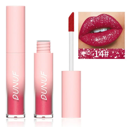 18-Color Sexy Red Diamond Glitter Lip Gloss – Metallic, Waterproof, Long-Lasting Matte Shimmer Liquid Lipstick for Women