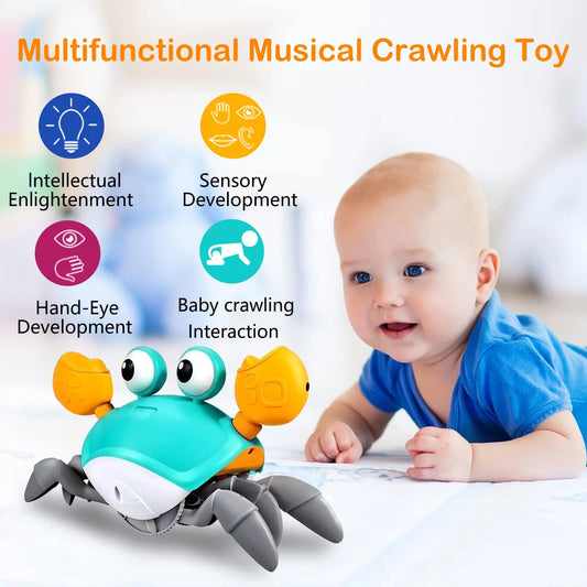 Kids Induction Crab & Octopus Crawling Toy – Electronic Musical Pets, Toddler Moving Toy that Avoids Obstacles, Party Gift