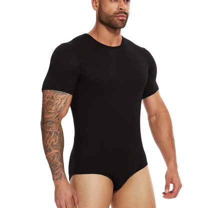 Men’s Short Sleeve Full-Body Shaper Bodysuit – Tummy Control Romper Pajamas, Waist Trainer Slimming Shapewear Undershirt