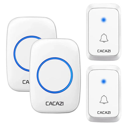 CACAZI A06 DC Battery-Operated Wireless Waterproof Doorbell – 300M Remote, 36 Chimes, Cordless Home Call Bell