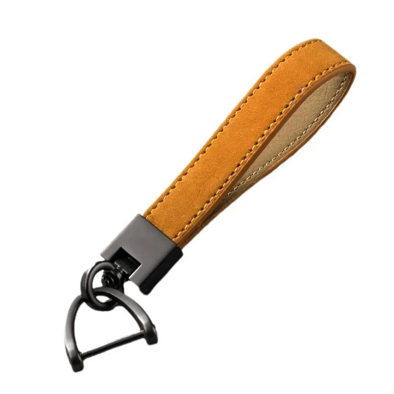 Luxury Genuine Leather Car Keychain – Pure Color Buckle Key Ring, Stylish Car Accessory Gift