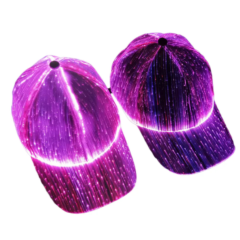 Fiber Optic LED Hat - 7 Colors Luminous Glowing Baseball Cap with USB Charging, Light-Up EDC Performance Cap