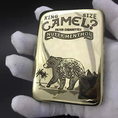Retro Brass Cigarette Case - Double Gun Carved Pattern, Durable Anti-Pressure Tobacco Storage Box, Men’s Smoking Accessory