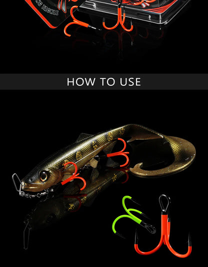 Spinpoler Flame Treble Fishing Hook – UV-Active Violet Paint, 2X Strong Hi-Carbon Steel for Soft Bait & Swimbait Tackle, #1, #1/0, #2/0