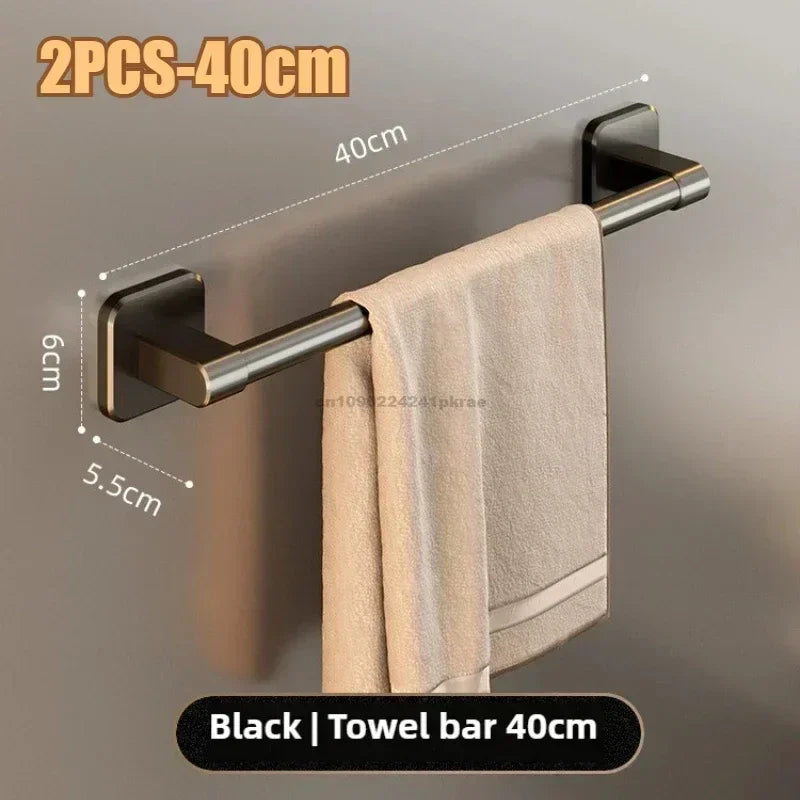 6-Piece Self-Adhesive Bathroom Towel Rack Set – No-Drill Towel Holder Hooks & Shelf