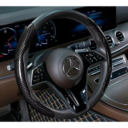 2/3PCS Universal Car Steering Wheel Cover — Laser Carbon Fiber, Silicone & 1K Microfiber Leather, Non-Slip PVC Booster
