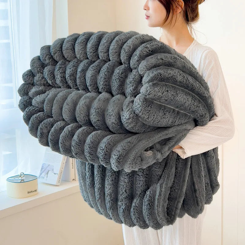 Thickened Wide Striped Flannel Blanket – Multi-Functional Sofa, Bed Sheet & Nap Throw Blanket for All-Season Comfort