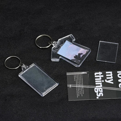 Clear Acrylic Photo Frame Keychains – Blank Rectangle Keyrings for Double-Sided Photos, DIY Supplies (5-100PCS)