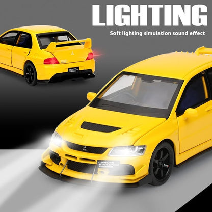 JDM 1:32 Mitsubishi Lancer Evolution IX — Diecast Metal Alloy Racing Car Model with Sound & Light, Right Rudder Gift