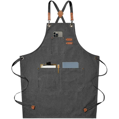 New Fashion Canvas Kitchen Apron – Unisex Chef Work Apron for Grill, Restaurant, Bar, Shop, Cafes, and Beauty Nail Studios