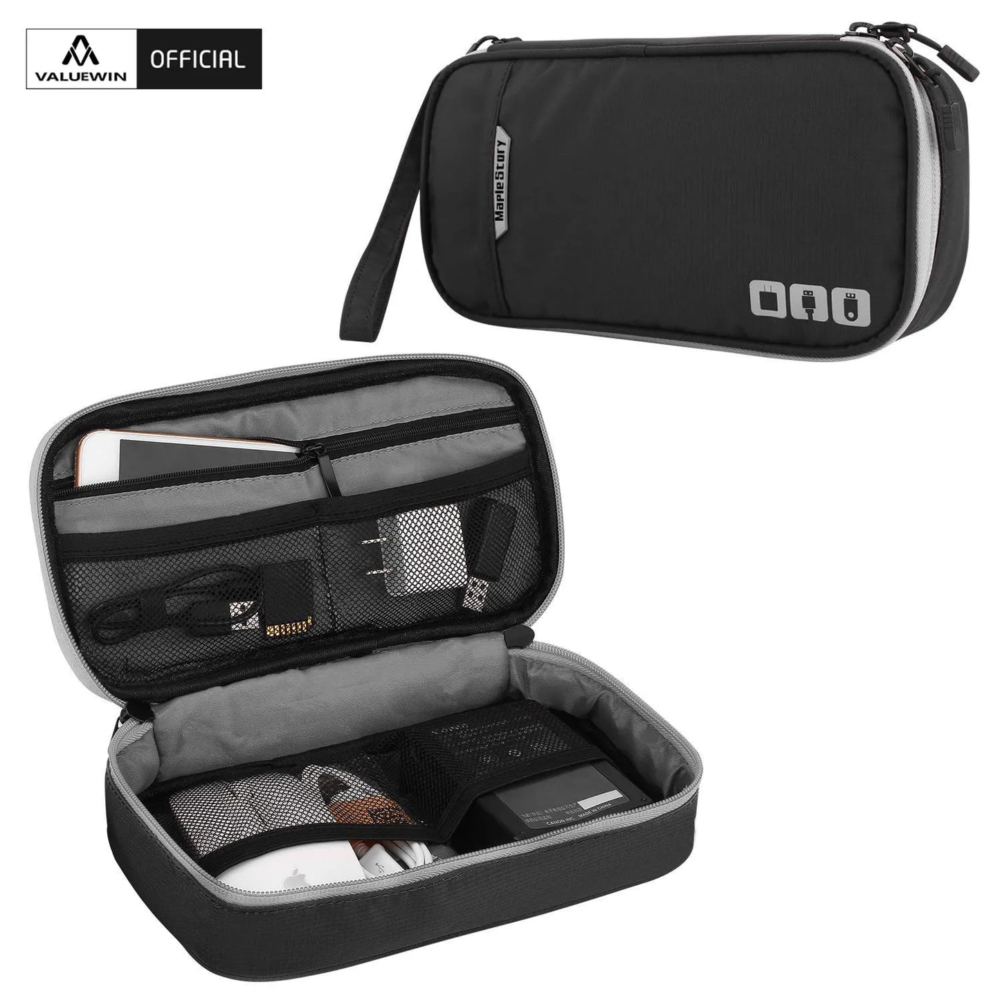 Portable Electronic Accessories Travel Case: Cable Organizer Bag for iPad, Cables, Power, USB Flash Drive, Charger - Gadget Carry Bag