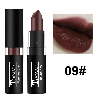 12 Color Waterproof Lipstick – Long-Lasting Matte Lip Gloss in Black, Blue, Purple, Green & Red