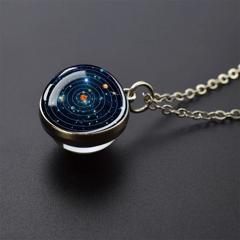 Solar System Planet Glass Ball Necklace – Moon, Earth, Jupiter & More Space-Themed Pendant for Women Fashion Gift