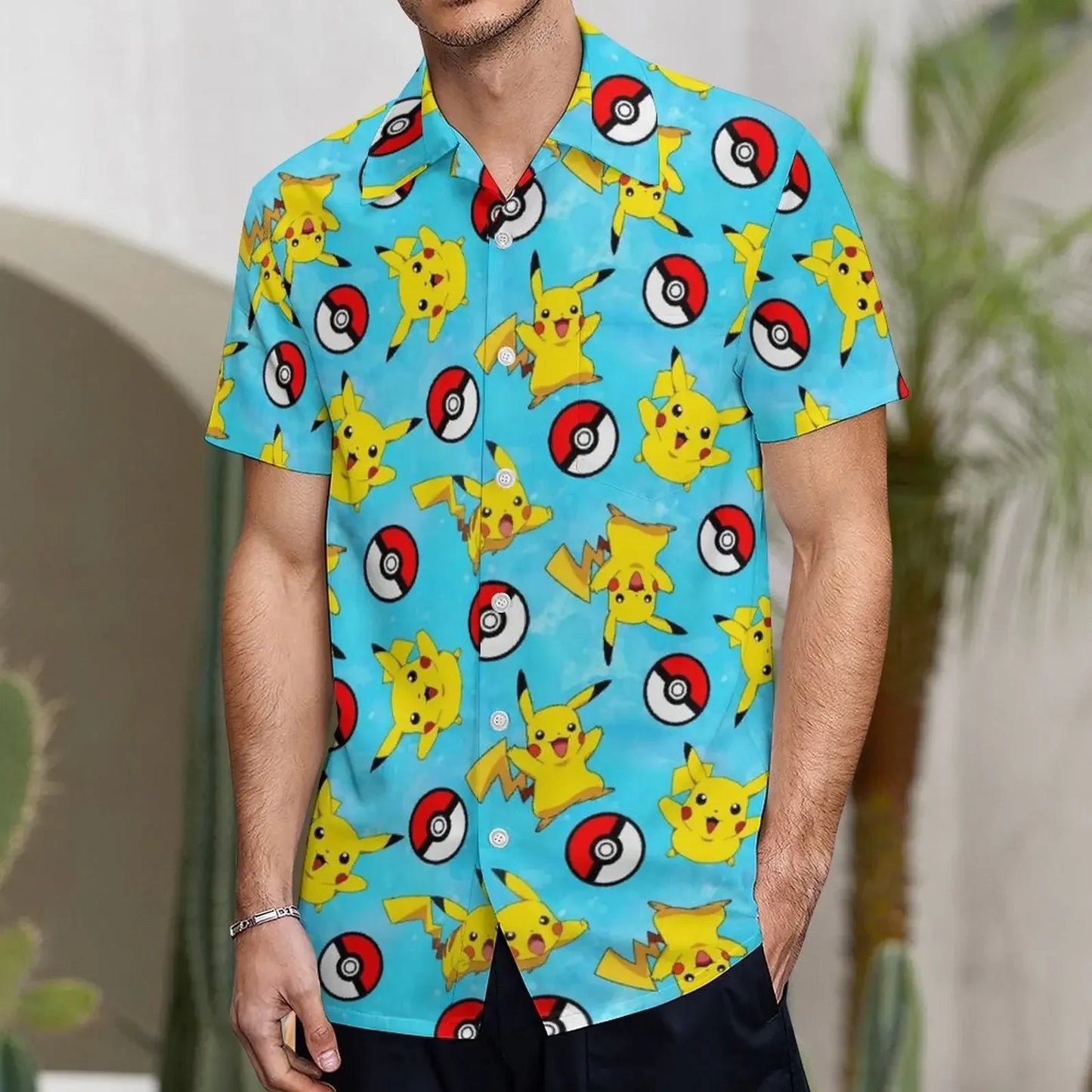 Summer Men's Short Sleeve Shirt – Cute Animal Print, Open Button Lapel, Comfortable Casual Top