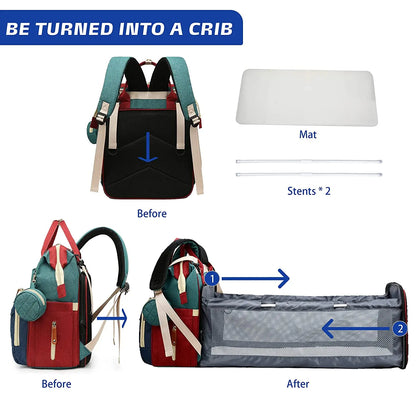 3-in-1 Diaper Bag Backpack – Waterproof Travel Bag with Foldable Baby Bed & USB Charging