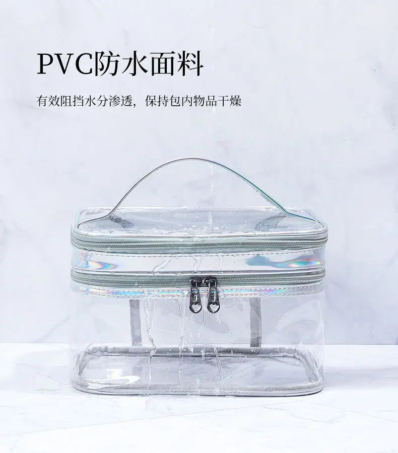 Korean Transparent Makeup Bag – Large Capacity Waterproof Toiletry Bag with Dry & Wet Separation, Portable Travel Cosmetic Storage