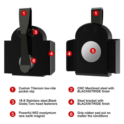 Magnetic Pocket Magazine Holder – Heavy-Duty Holster with Belt Clips for 9mm & .40 S&W, Hunting & Shooting Accessories