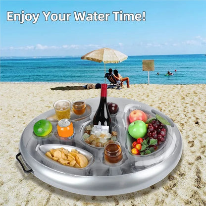 Summer Sea Inflatable Bucket Cup Holder - Pool Beach Swimming Party Float with Beer Drink Tray, Cooler Table Toy Accessories