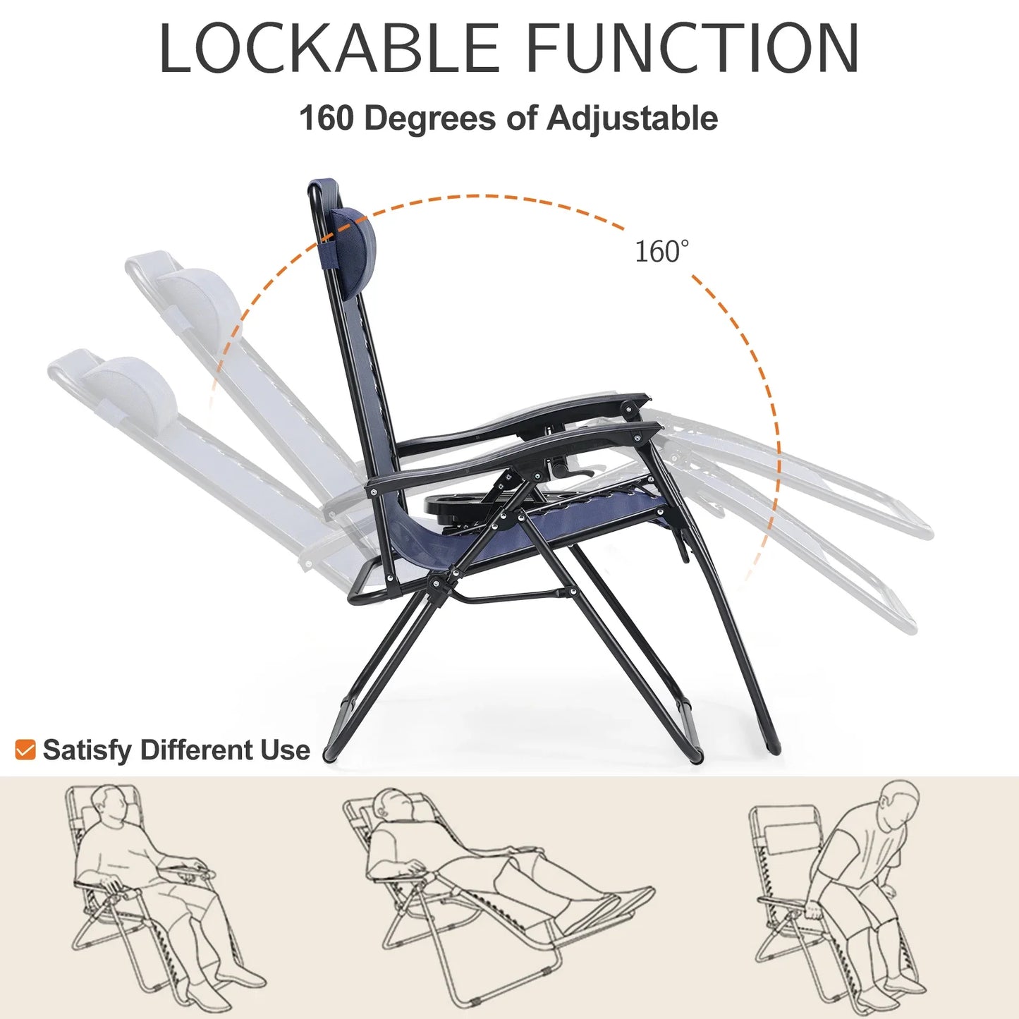 Zero Gravity Recliner Chairs Set of 2 — Portable Adjustable Outdoor Camping Patio Lounge with Cup Holders & Pillows