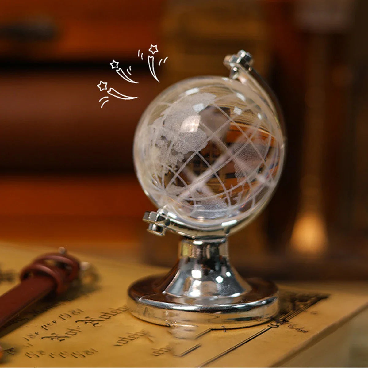 Mini Crystal Globe – Portable World Map Engraving, High Borosilicate Glass Decorative Table Art