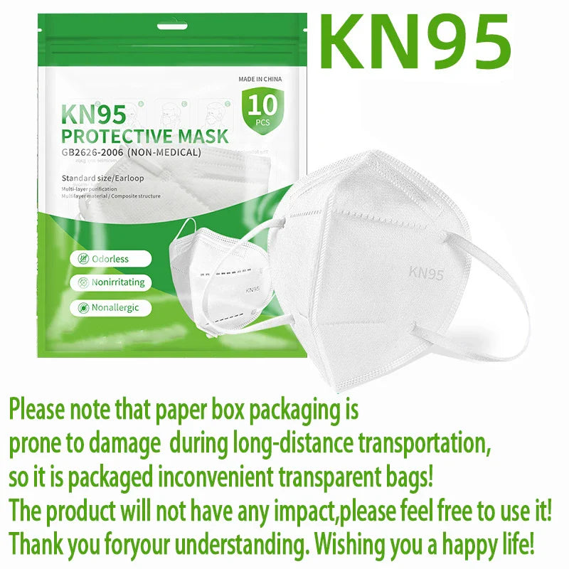 50/100PCS Adult KN95 Masks – Black & White, 5-Layer Dustproof Face Mask with Breathable Design & Adjustable Nose Bridge